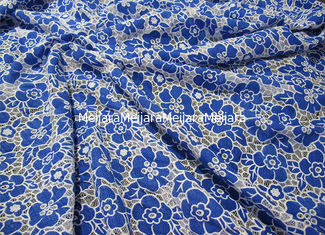 Chine Bleu tricoté de tissu de dentelle de polyester de coton avec la dentelle de fleur de burn-out (CY-DK0019) fournisseur