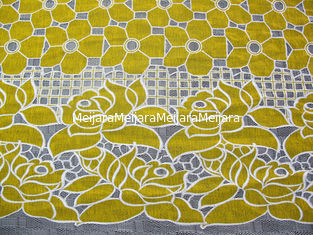 Chine Tissu jaune de dentelle de polyester de coton floral avec la teinture qui respecte l'environnement (CY-DK0032) fournisseur