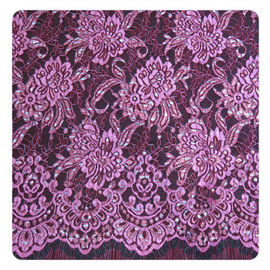 Tissu en nylon de dentelle d'argent rouge de Chantilly, équilibre de dentelle de cil pour la robe des femmes fournisseur