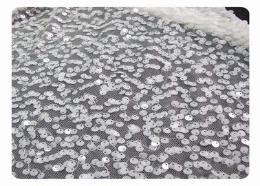 Tissu perlé qui respecte l'environnement de dentelle avec les paillettes brillantes blanches CY-XP0003 fournisseur