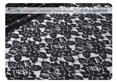 Tissu en nylon de dentelle de coton noir de fleur, nylon de 65% + coton CY-LW0016 de 35% fournisseur
