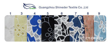 Bleu tricoté de tissu de dentelle de polyester de coton avec la dentelle de fleur de burn-out (CY-DK0019) fournisseur