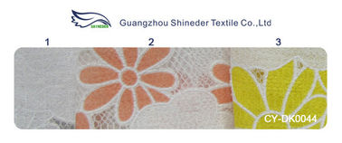 Coton jaune/orange floral deux de tissu de dentelle de polyester modifient la tonalité la dentelle de burn-out fournisseur