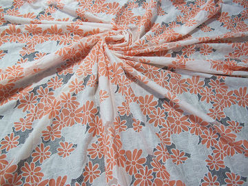 Coton jaune/orange floral deux de tissu de dentelle de polyester modifient la tonalité la dentelle de burn-out fournisseur