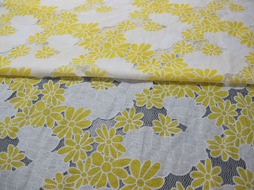 Coton jaune/orange floral deux de tissu de dentelle de polyester modifient la tonalité la dentelle de burn-out fournisseur
