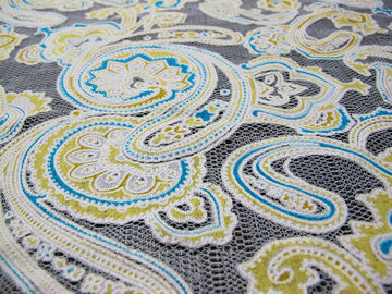 Dentelle imprimée colorée de burn-out de maille de coton de tissu de dentelle de polyester des techniques de Eco-teinture (CY-DK0042) fournisseur