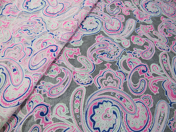 Dentelle imprimée colorée de burn-out de maille de coton de tissu de dentelle de polyester des techniques de Eco-teinture (CY-DK0042) fournisseur
