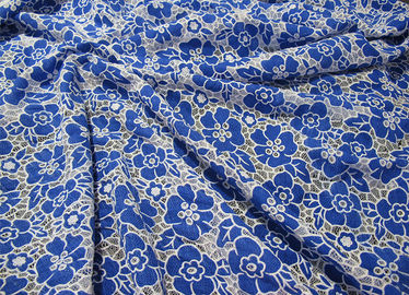 Bleu tricoté de tissu de dentelle de polyester de coton avec la dentelle de fleur de burn-out (CY-DK0019) fournisseur