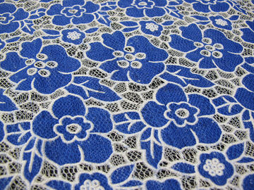 Bleu tricoté de tissu de dentelle de polyester de coton avec la dentelle de fleur de burn-out (CY-DK0019) fournisseur