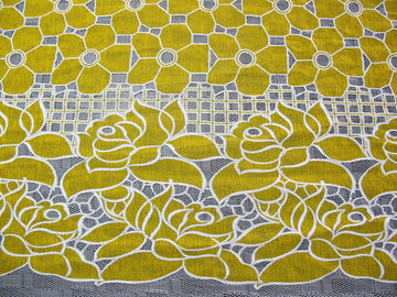 Tissu jaune de dentelle de polyester de coton floral avec la teinture qui respecte l'environnement (CY-DK0032) fournisseur