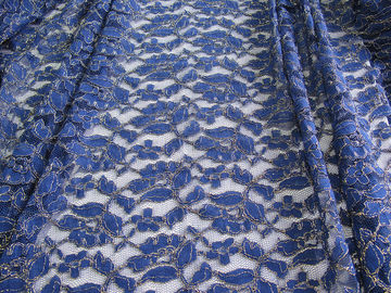 Tissu métallique de dentelle de crochet d'or en nylon de coton de bleu royal par la cour fournisseur