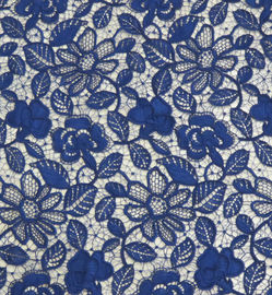 Coutume florale de règlage de tissu de dentelle de bleu marine de polyester extensible imprimée fournisseur