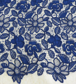 Coutume florale de règlage de tissu de dentelle de bleu marine de polyester extensible imprimée fournisseur
