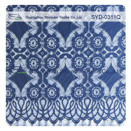 Tissu en nylon de dentelle de bout droit de beau coton géométrique bleu profond/tissu rideau en dentelle fournisseur